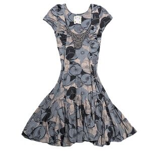 FREE PEOPLE women's short sleeve flowy floral beaded A-line dress, XS.